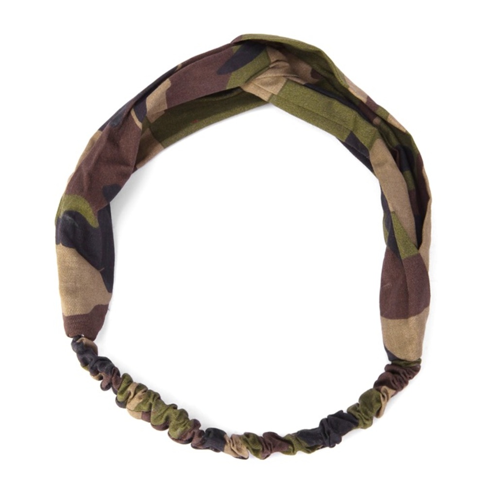CAMOUFLAGE Knit Stretchy Twist Headband Bandana Wrap Hair Band Green & Tan Camo